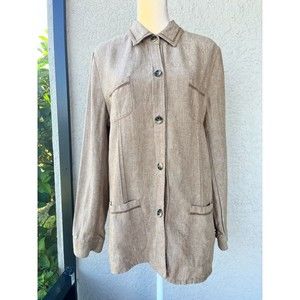 Dana Buchman DB Life Womens 100% Heavy Linen Jacket Brown Safari Shirt Sz L